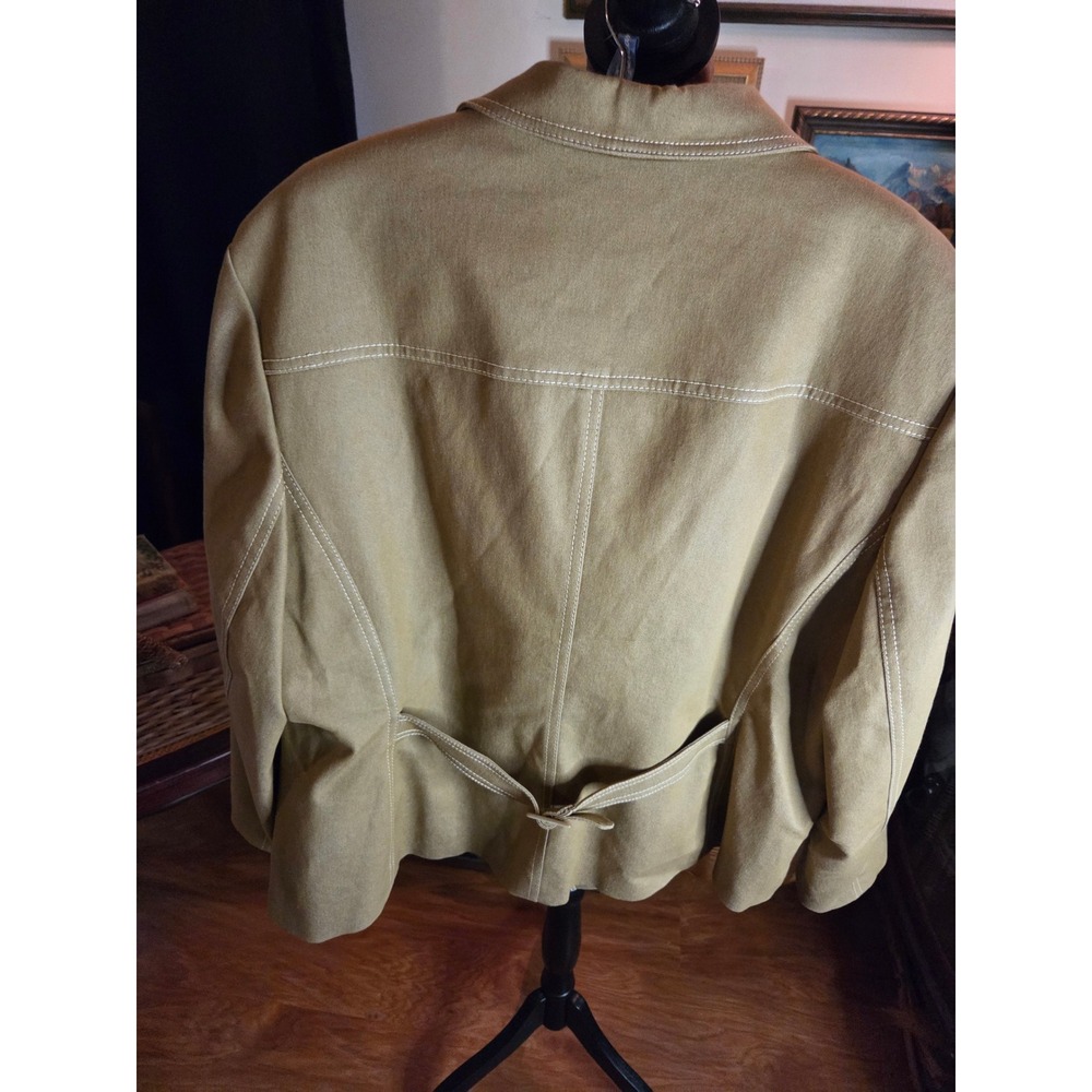 Vtg Kasper Woman Khaki Tan Contrast Stitch Blazer Jacket Plus Size 24W Tailored - Picture 7 of 15